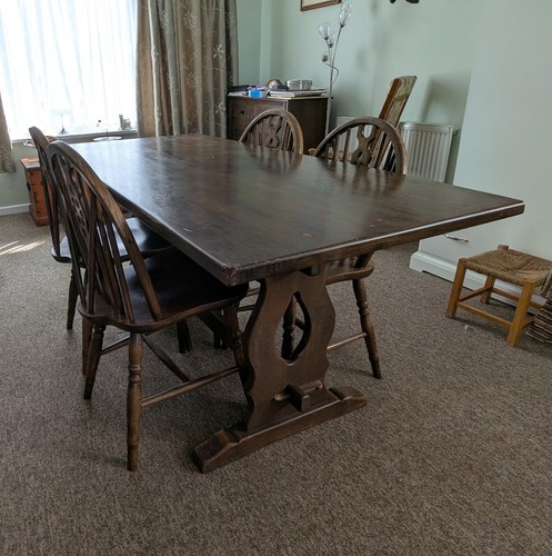 Solid oak trestle dining - trestle, table